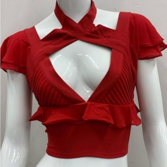 Nasty Gal Tops - NWT Red Nasty Gal Flutter Crop Top XS, S, M